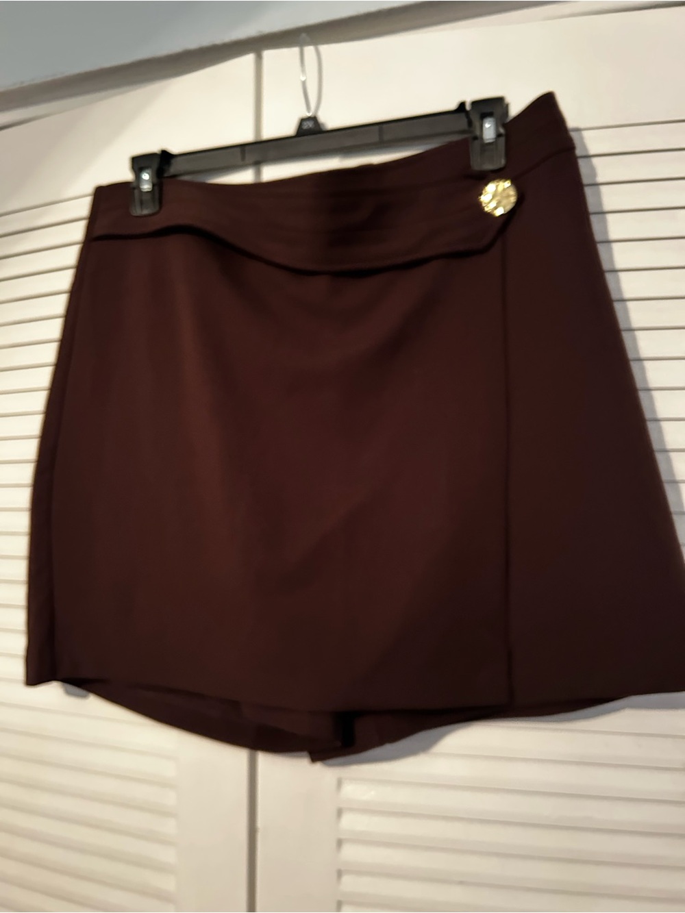Brown Women's Wrap Skort with Decorative Gold Button